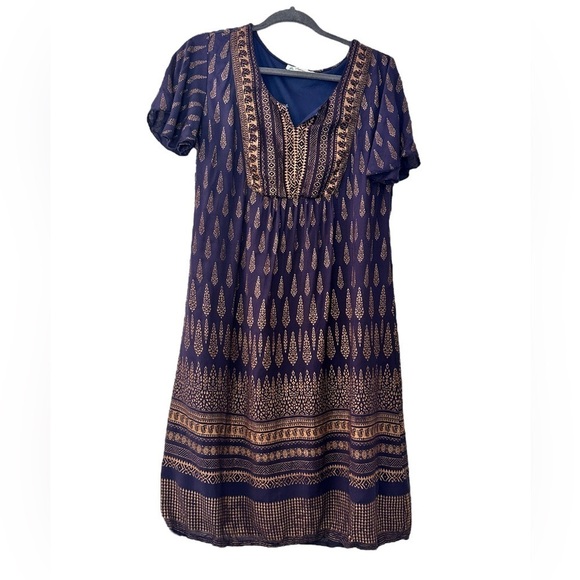Lapogee navy gold Dress 100% Ryan made in India Size L - Picture 1 of 11